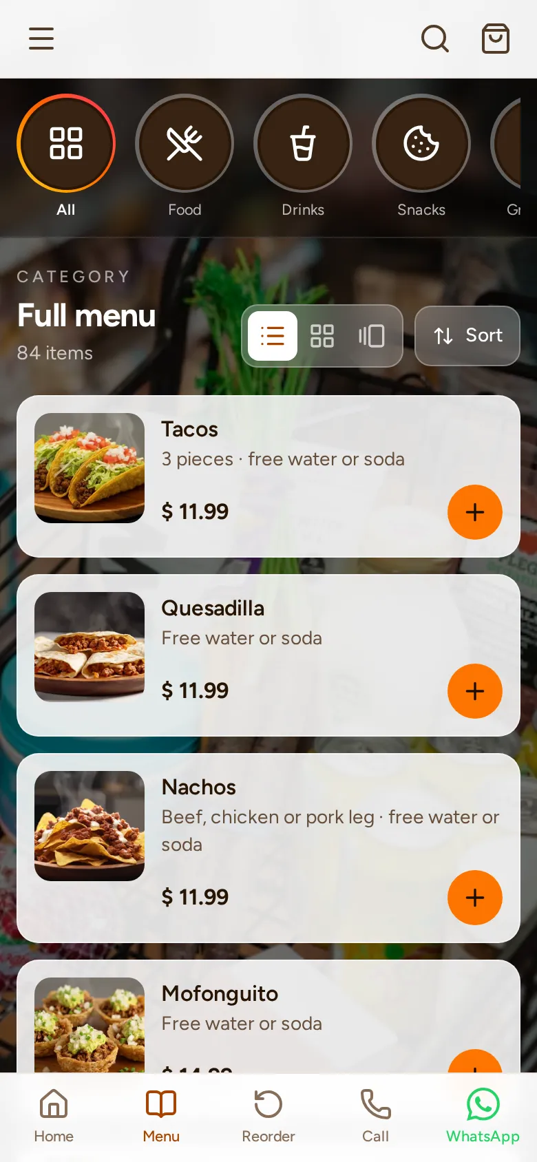 The Veci Market demo menu on a phone, showing the full menu with photos and prices.